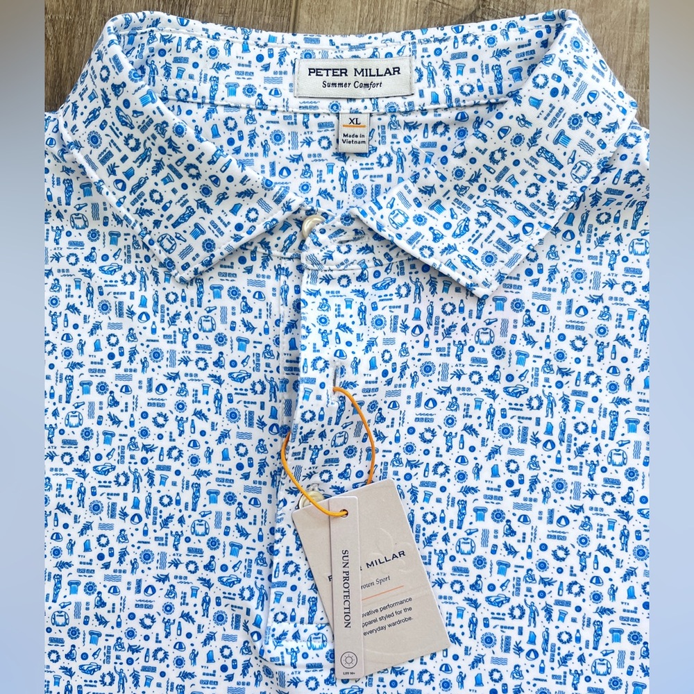 NWT PETER MILLAR Polo Shirt XL Summer Comfort CS TOGA PARTY UPF 50 White Golf - Picture 7 of 16